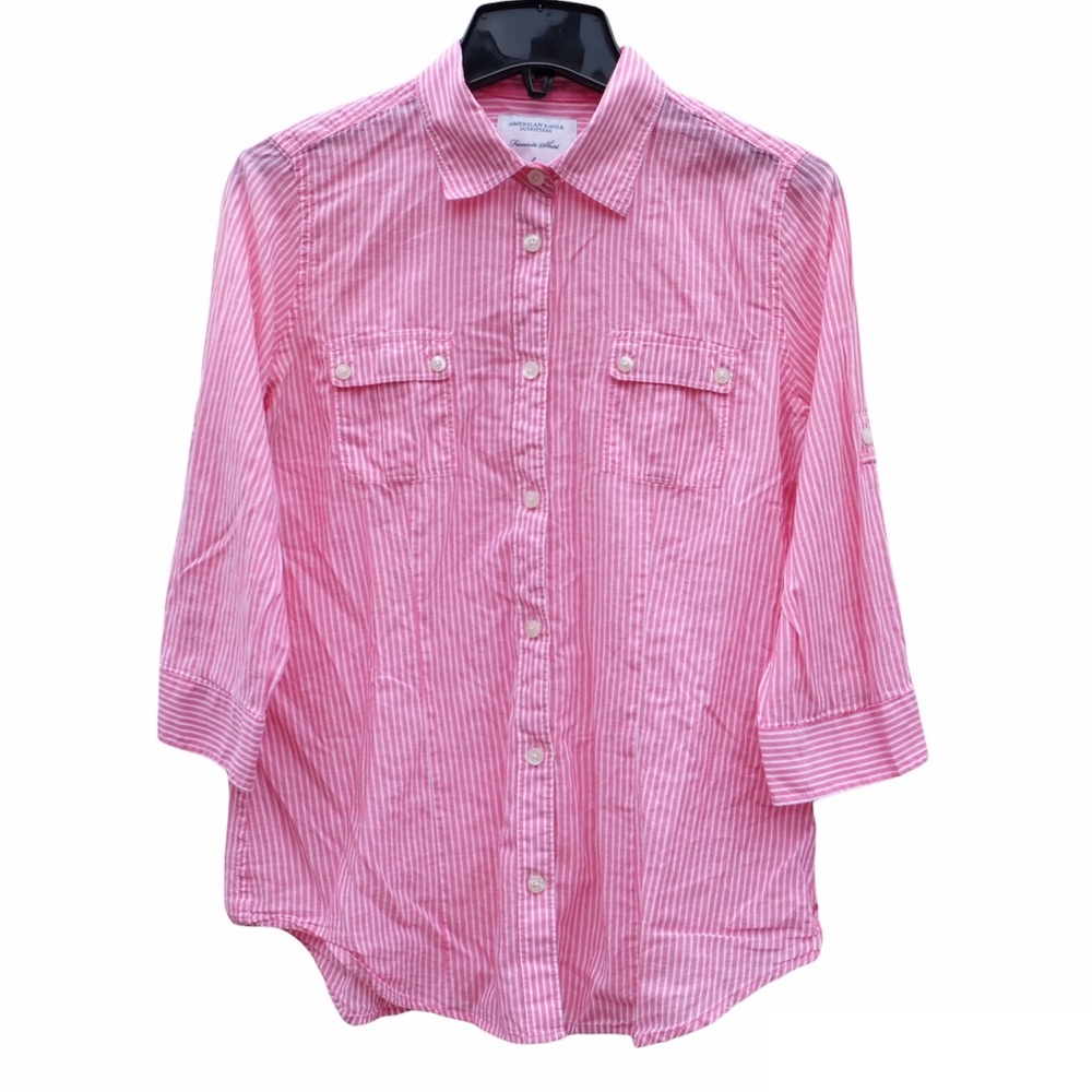 American Eagle Outfitters Casual Striped Long Sleeve Button Down Shirt EUC 8